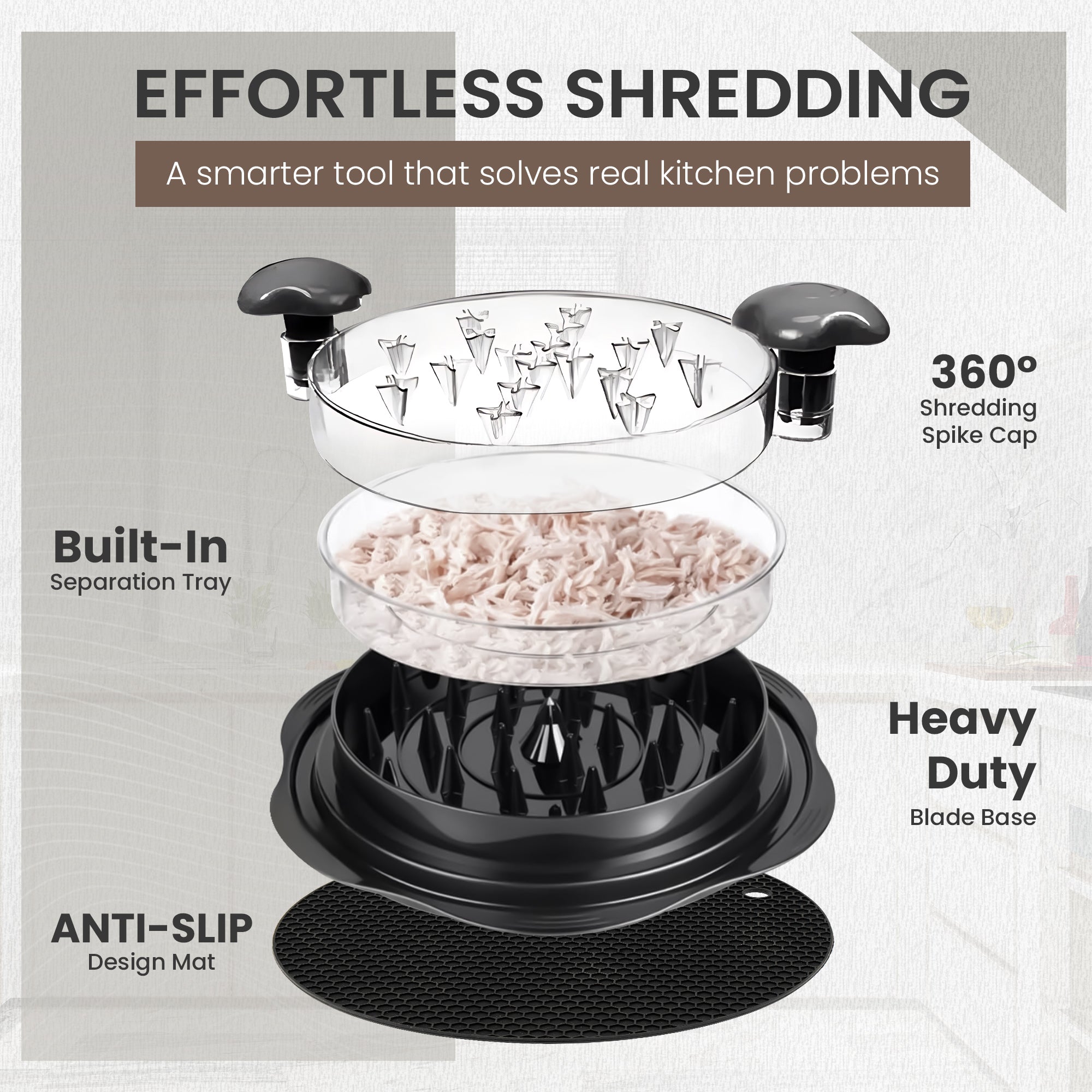 Prepmate Chicken Shredder – BPA-Free, Easy-Grip Tool with Tongs & Mat